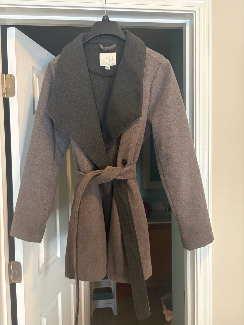 a new day Two-Tone Gray & Charcoal Belted Wrap Trench Coat
